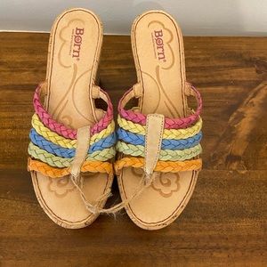 BORN Multicolor cork heel wedge sandal